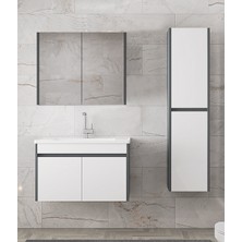 Alfa Banyo Estella-Ea 80+35 cm Mdf-Aynalı Boy Dolaplı-Lavabolu Banyo Dolabı Takımı
