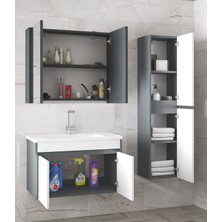 Alfa Banyo Estella-Ea 80+35 cm Mdf-Aynalı Boy Dolaplı-Lavabolu Banyo Dolabı Takımı