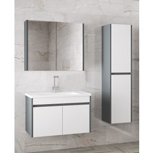 Alfa Banyo Estella-Ea 80+35 cm Mdf-Aynalı Boy Dolaplı-Lavabolu Banyo Dolabı Takımı