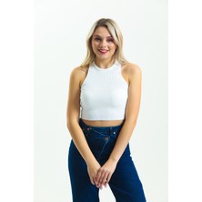 Moda-AK Kadın Fitilli Halter Yaka Crop / Bluz / Büstiyer