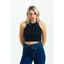 Moda-AK Kadın Fitilli Halter Yaka Crop / Bluz / Büstiyer