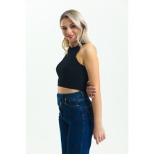 Moda-AK Kadın Fitilli Halter Yaka Crop / Bluz / Büstiyer