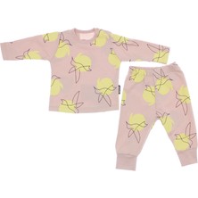 VİTASTORETR Kuş Desen Baskılı Pamuklu Pembe Çocuk Sweat Takım