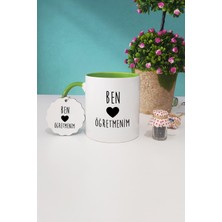 Hedizu Ben Kalp Öğretmenim Öğretmenler Günü Hediyesi Yeşil Kupa Bardak Anahtarlık