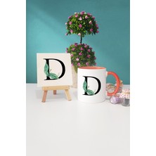 Hedizu Çiçek Desenli D Harfli Turuncu Kupa Bardak Dekoratif Taş