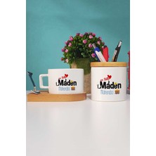 Hedizu En Tatlı Maden Mühendisi Hediye Ahşap Altlıklı Fincan ve Kalemlik