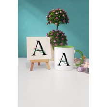 Hedizu Çiçek Desenli A Harfli Yeşil Kupa Bardak Dekoratif Taş