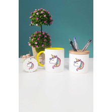 Hedizu Unicorn Hediye Sarı Kupa Bardak Kalemlik Anahtarlık