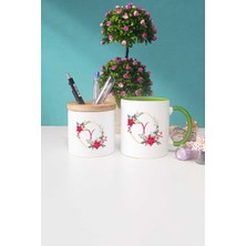 Hedizu Çiçekli Y Harfli Yeşil Kupa Bardak Kalemlik