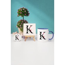 Hedizu Çiçek Desenli K Harfli Lacivert Kupa Bardak Dekoratif Taş Anahtarlık