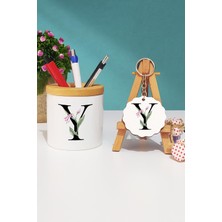 Hedizu Çiçek Desenli Y Harfli Kalemlik ve Anahtarlık