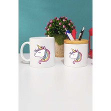 Hedizu Unicorn Hediye Kupa Bardak Beyaz ve Kalemlik