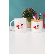 Hedizu Sevgililer Günü Hediyesi Kupa Bardak Beyaz ve Kalemlik