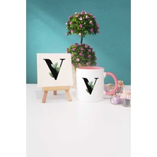 Hedizu Botanik V Harfli Pembe Kupa Bardak Dekoratif Taş