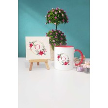 Hedizu Çiçekli Ö Harfli Kırmızı Kupa Bardak Dekoratif Taş