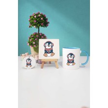 Hedizu Tatlı Penguen Mavi Kupa Bardak Dekoratif Taş Anahtarlık