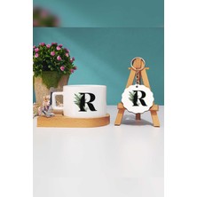 Hedizu Botanik R Harfli Ahşap Altlıklı Fincan ve Anahtarlık