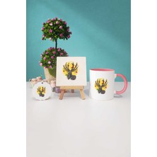 Hedizu Mutlu Yıllar Geyikli Yılbaşı Hediyesi Pembe Kupa Bardak Dekoratif Taş Anahtarlık