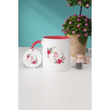 Hedizu Çiçekli B Harfli Kırmızı Kupa Bardak Anahtarlık