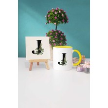 Hedizu Botanik J Harfli Sarı Kupa Bardak Dekoratif Taş