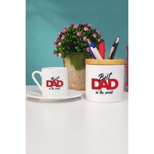 Hedizu Best Dad In The World Babaya Hediye Türk Kahvesi Fincanı Beyaz ve Kalemlik