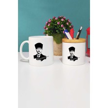 Hedizu Öğretmenler Günü Hediyesi Atatürk Asil Kan Kupa Bardak Beyaz ve Kalemlik