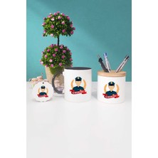 Hedizu Erkek Polise Hediye Siyah Kupa Bardak Kalemlik Anahtarlık