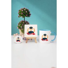 Hedizu Erkek Polise Hediye Mavi Kupa Bardak Dekoratif Taş Anahtarlık