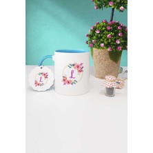 Hedizu Çiçekli L Harfli Mavi Kupa Bardak Anahtarlık