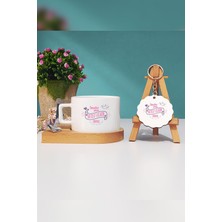 Hedizu Anneler Günün Kutlu Olsun Anne Ahşap Altlıklı Fincan ve Anahtarlık
