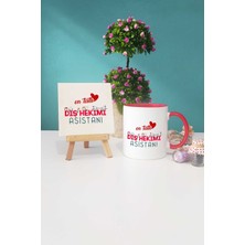 Hedizu En Tatlı Diş Hekimi Asistanı Kırmızı Kupa Bardak Dekoratif Taş