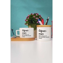 Hedizu Öğretmenler Günü Hediyesi Ahşap Altlıklı Fincan ve Kalemlik