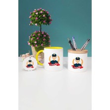 Hedizu Erkek Polise Hediye Sarı Kupa Bardak Kalemlik Anahtarlık