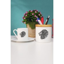 Hedizu Aslan Türk Kahvesi Fincanı Beyaz ve Kalemlik