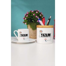 Hedizu Yazılım Mühendisi Türk Kahvesi Fincanı Beyaz ve Kalemlik