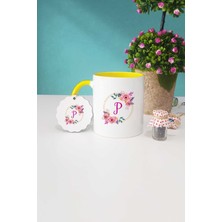 Hedizu Çiçekli P Harfli Sarı Kupa Bardak Anahtarlık