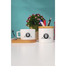 Hedizu D Harfli Ahşap Altlıklı Fincan ve Kalemlik