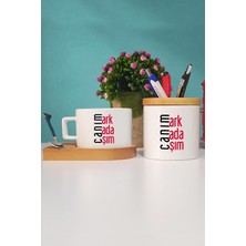 Hedizu Arkadaşa Hediye Canım Arkadaşım Ahşap Altlıklı Fincan ve Kalemlik