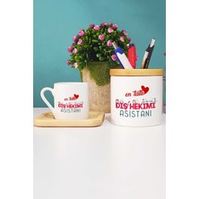 Hedizu En Tatlı Diş Hekimi Asistanı Türk Kahvesi Fincanı Ahşap Altlıklı ve Kalemlik