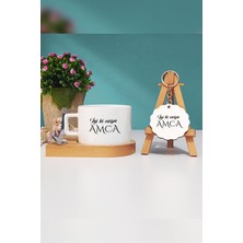 Hedizu  Iyi Ki Varsın Amca Amcaya Hediye Ahşap Altlıklı Fincan ve Anahtarlık