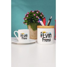 Hedizu Evin Prensi Türk Kahvesi Fincanı Beyaz ve Kalemlik