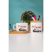 Hedizu En Tatlı Hemşire-2- Ahşap Altlıklı Fincan ve Kalemlik
