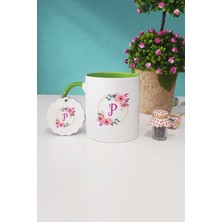 Hedizu Çiçekli P Harfli Yeşil Kupa Bardak Anahtarlık