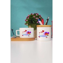 Hedizu En Tatlı Estetisyen Ahşap Altlıklı Fincan ve Kalemlik