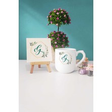 Hedizu Çiçekli G Harfli Oval Kupa Bardak Dekoratif Taş