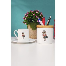 Hedizu Fotoğrafçı Baykuş Türk Kahvesi Fincanı Beyaz ve Kalemlik