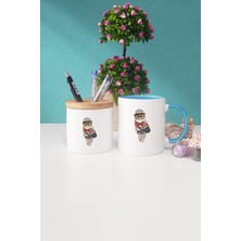 Hedizu Fotoğrafçı Baykuş Mavi Kupa Bardak Kalemlik