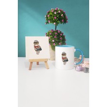 Hedizu Fotoğrafçı Baykuş Mavi Kupa Bardak Dekoratif Taş