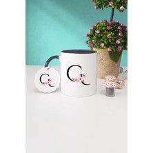 Hedizu Çiçekli G Harfli Siyah Kupa Bardak Anahtarlık