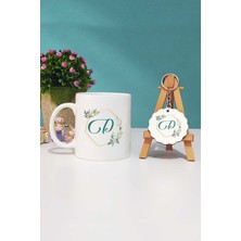 Hedizu Çiçekli D Harfli Kupa Bardak ve Anahtarlık